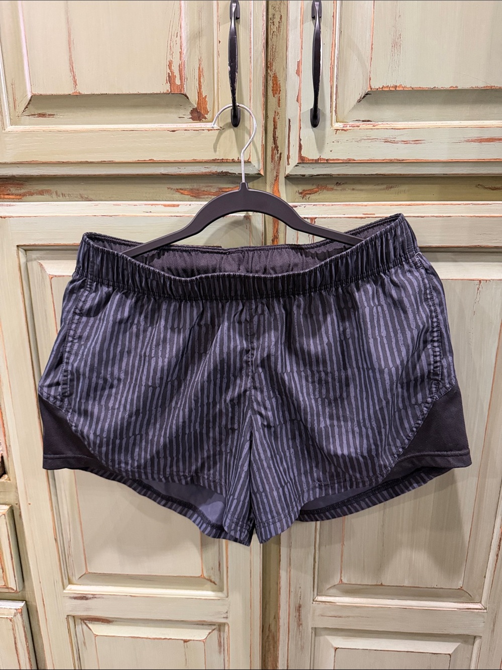 Athletic Works Women's Black and Gray Striped Running Shorts